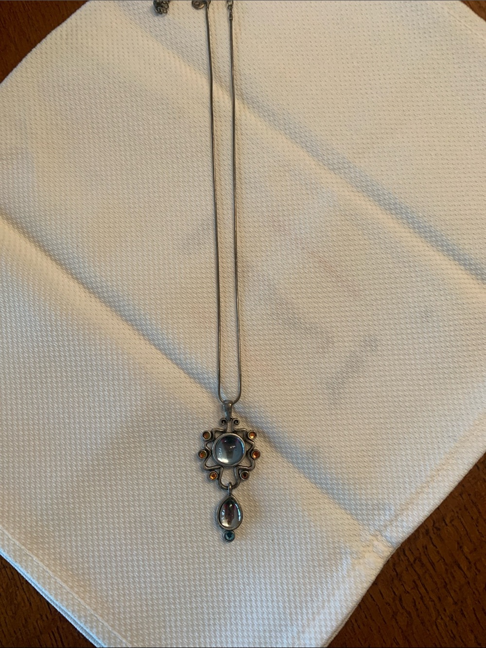 Silver-Tone green and pink Glass Pendant Necklace - Women Jewelry